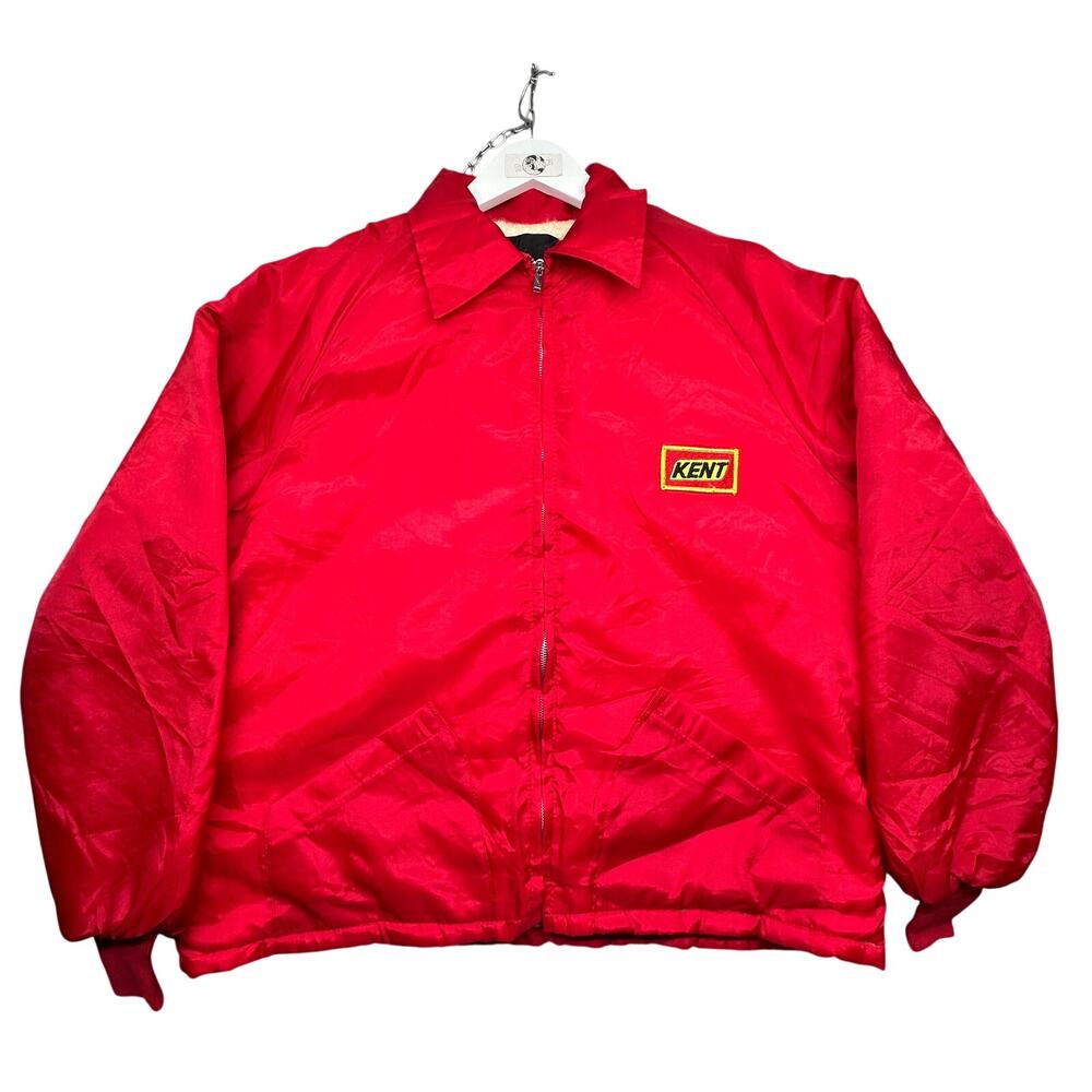 Vintage 70s Kent Seed Feeds Wiman Union Jacket Mens XL Lined Zip Red Ideal Herg